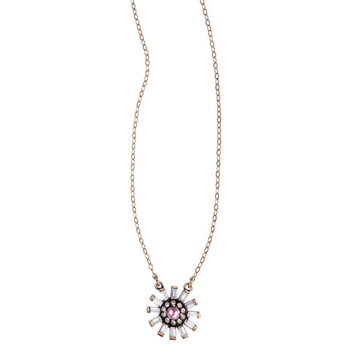 Baguette Flower Pendant Necklace on a white background