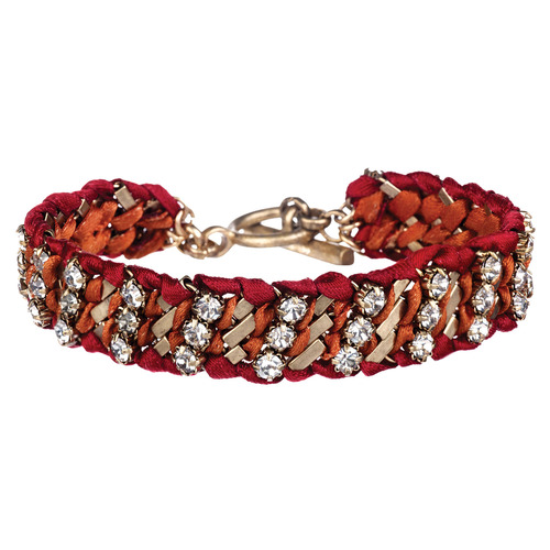 Crystal Studded Ribbon Chain Bracelet  on a white background