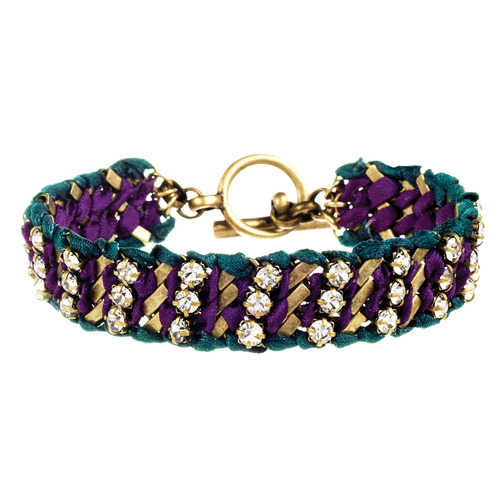 Crystal Studded Ribbon Chain Bracelet on a white background