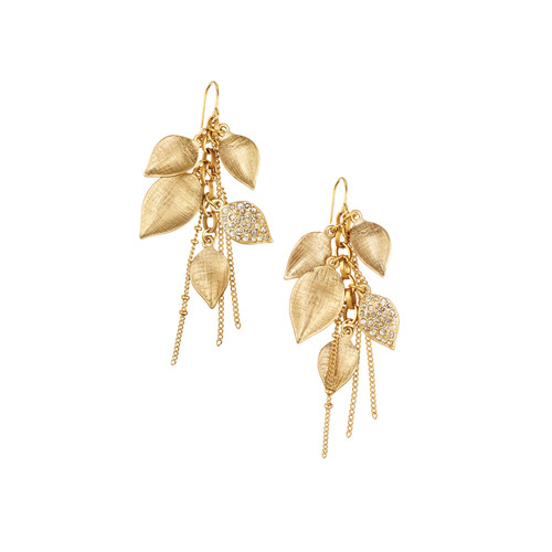 Pavé + Textured Leaves Cluster Earrings on a white background