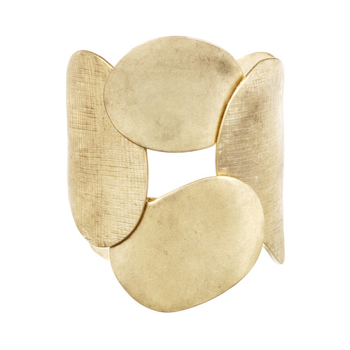Overlapping Metal Disc Cuff on a white background