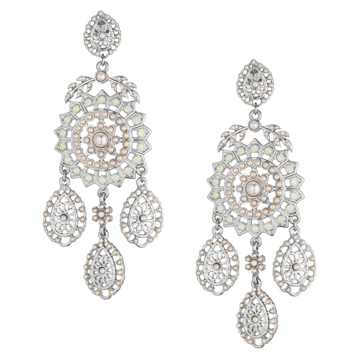Filigree + Pearl Chandelier Earrings on a white background